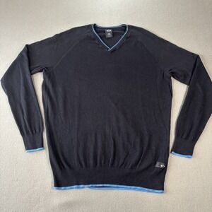 Oakley Linksman V-Neck Sweater Mens XL Black W/ Blue Band Pullover Tailored Fit